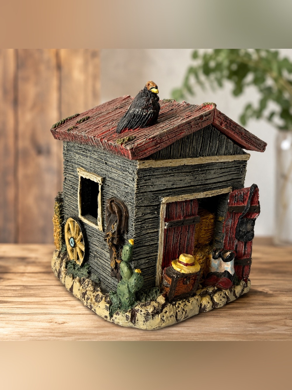 FIGI Graphics 1995 Vintage Stable Trinket Box Western Barn Removable Roof